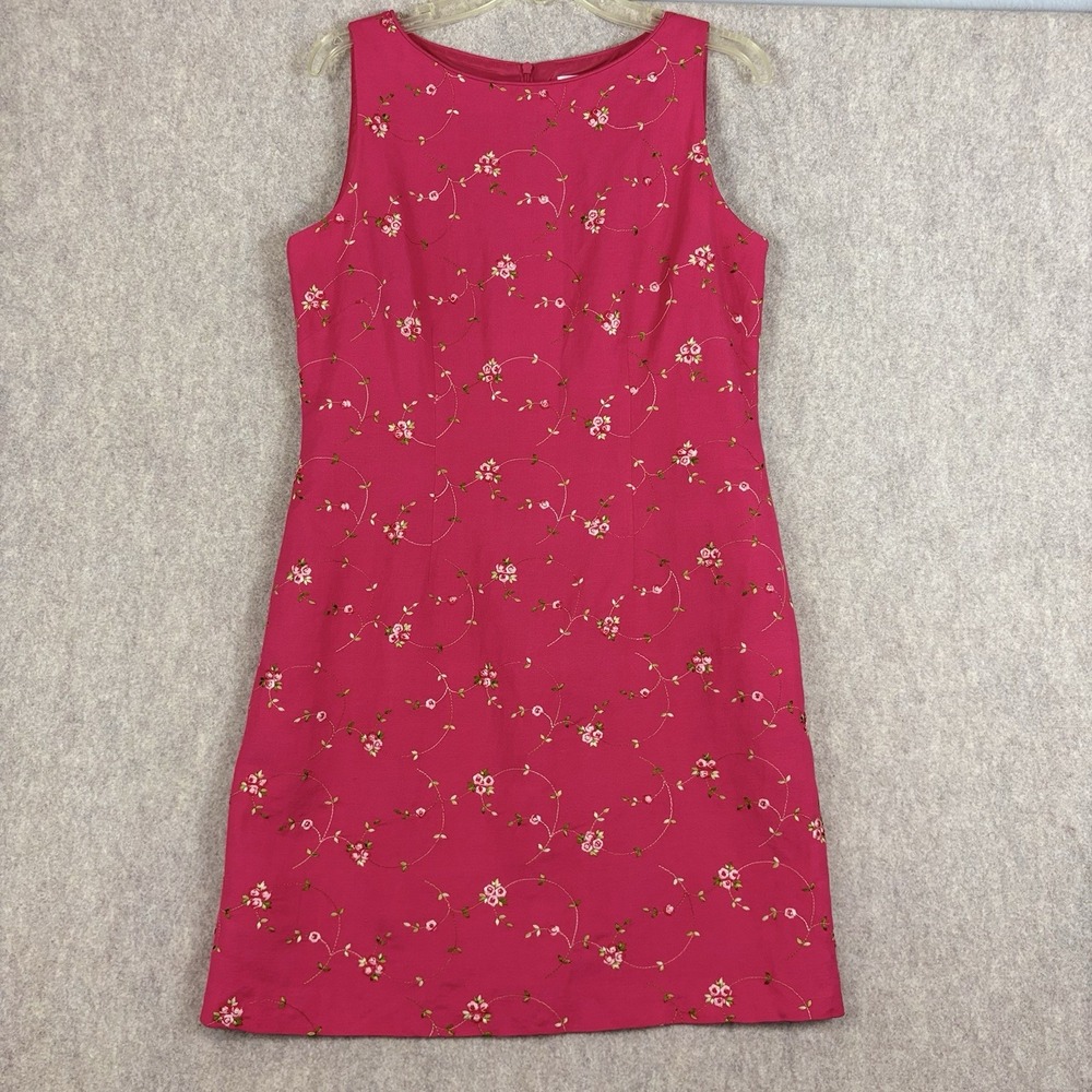 Jessica Howard Petite Dress 12P Pink Floral Embroidered Linen Blend Sheath Midi